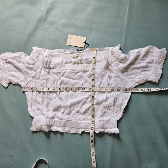 Elan Off Shoulder Ruffles White Cropped Top - Picture 3 of 7